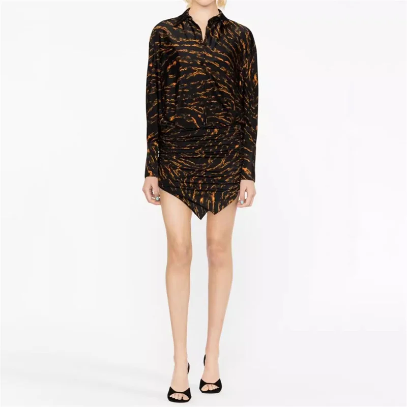 

Элегантные и красивые женские платья, корейское Модное Длинное Платье с абстрактным принтом, Топ с длинным рукавом и большим названием, Высококачественная женская рубашка