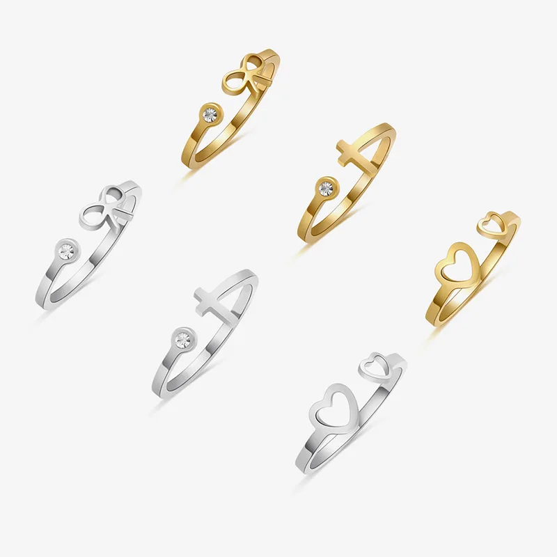 

Womens Ring Ladies Luxury Jewelry Stainless Ring Adjustable Opening Crucifix Butterfly Love Ring Korean Fashion Accessories