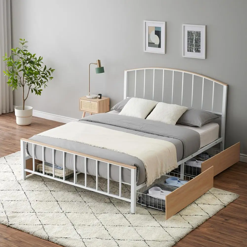 

Full Queen Size Platform Bed Frame with 4 Storage Drawers Bed Frame with Headboard and Footboard No Box Spring Needed