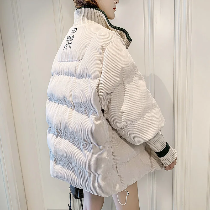 Women's Thickening Jackets Overcoat Patchwork Long-sleeve Warm Parkas Winter Jacket Snow Coat Female Solid Outwear Turn Collar