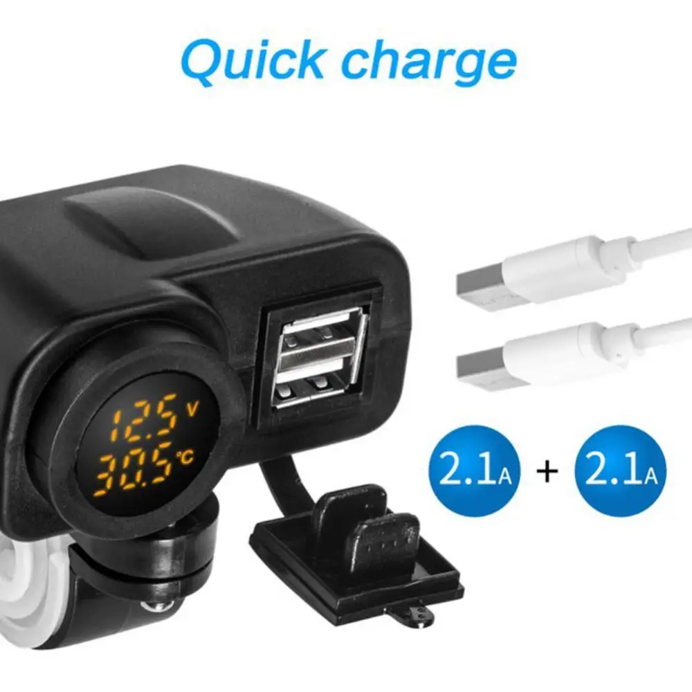 

DIY Digital Display Motorcycle Dual USB Charger Voltmeter Thermometer for Cell Phone