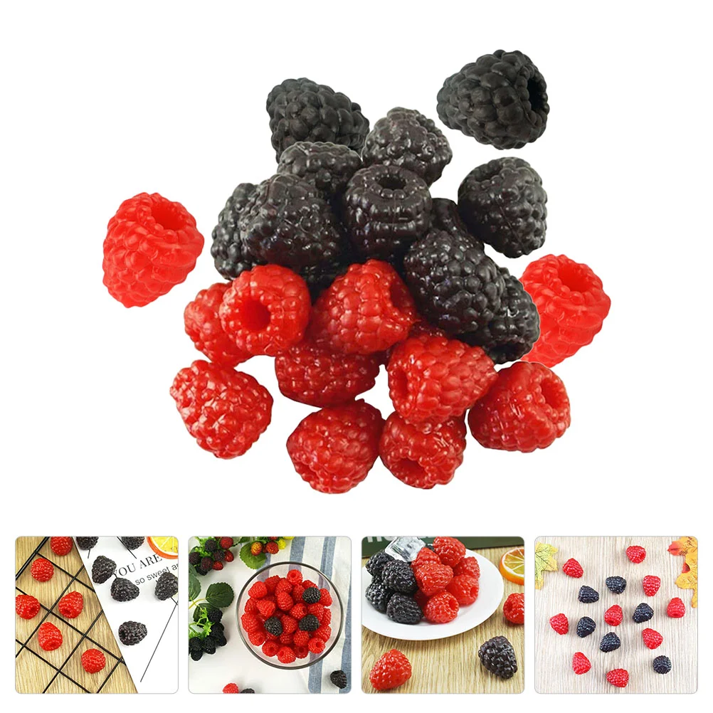 

40 Pcs Cupboard Simulation Raspberry Child Faux Decor Artificial Red Fruit Soft Pvc Decorative Model Home