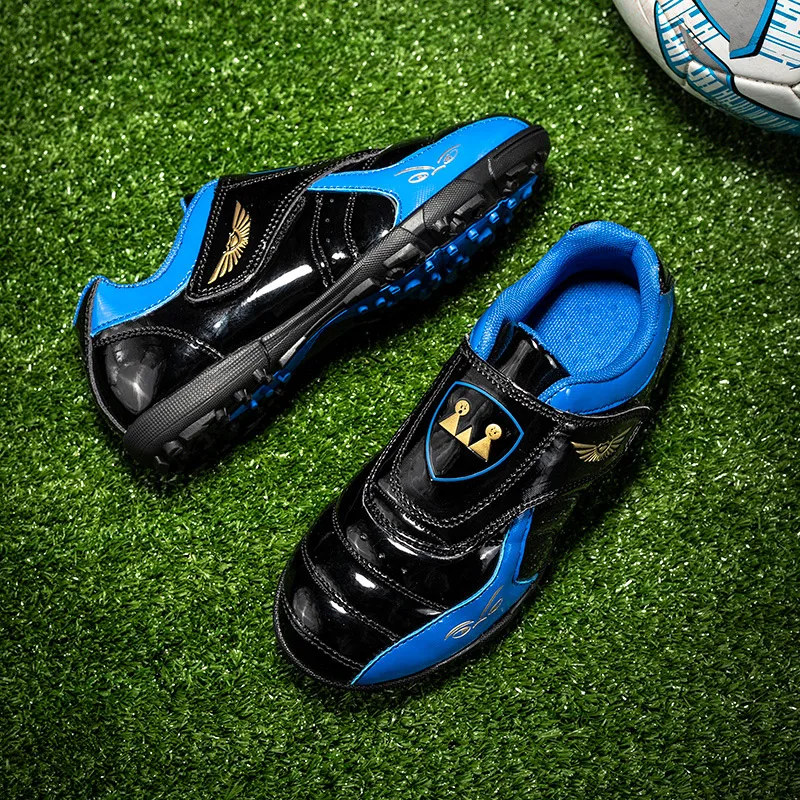 Professional Kids Football Boots Turf Ground Sports Football Boots Gold Blue Boys Girls School Training Football Sneakers