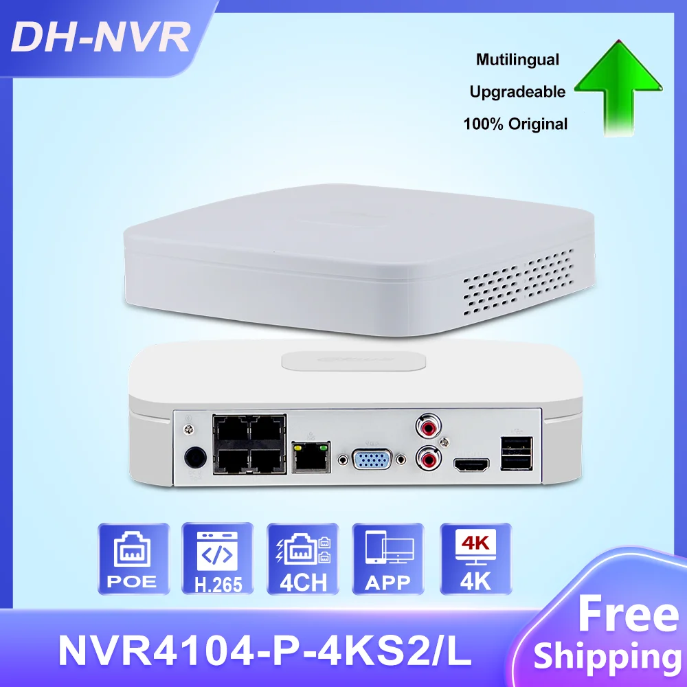 

DH Original 4K Network Video Recorder NVR4104-P-4KS2/L 4 Channel Smart 1U 4 PoE 4K&H.265 Lite NVR P2P remote surveillance
