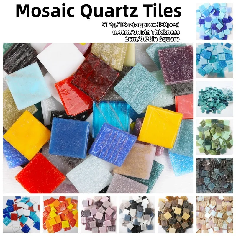 

512g/18oz(approx.180pcs) Mosaic Quartz Tiles 2cm/0.78in Square Tile 0.4cm/0.15in Thickness DIY Craft Material Mix Color