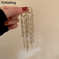 tirisnanog unique design south korea long tassels baroque imitation pearl elegant geometric earrings ear clip women jewelry gift