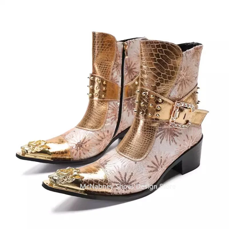 Блестящие мужские вечерние ботинки до середины икры модный дизайн челси на