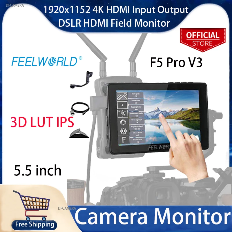 

FEELWORLD F5 Pro V3 5.5 Inch DSLR Camera Field Touch Screen Monitor 3D LUT 4K HDMI Input Output Full 1920x1152 IPS Video Assist