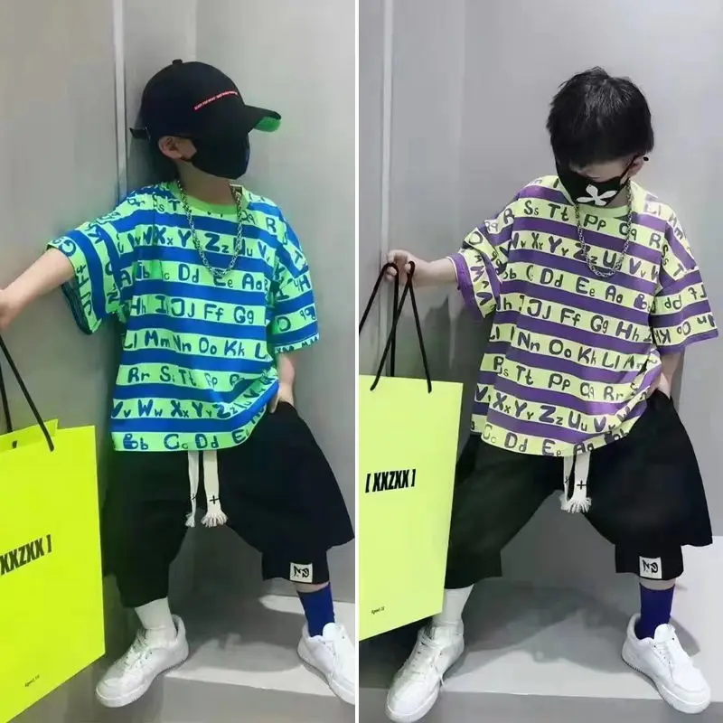 

2022 Summer Boys Clothes Sets Sports Suit Casual T-shirt + Pants Kids Boy Clothing Children Tracksuit Teen Outfits 10 11 12 14Y