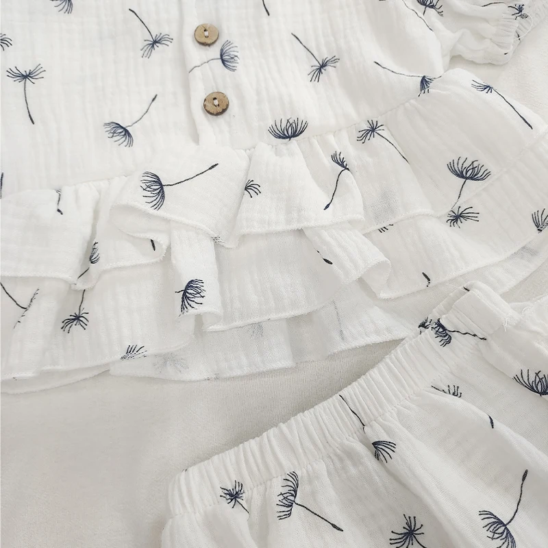 Детский хлопковый комбинезон с коротким рукавом юбка оборками и шорты-шаровары |