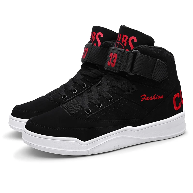 

2022 High Top Skateboarding Shoes Men Solid Platform Hard-wearing Sneakers with Velcro Outdoor Trainer Casual Sport Shoe
