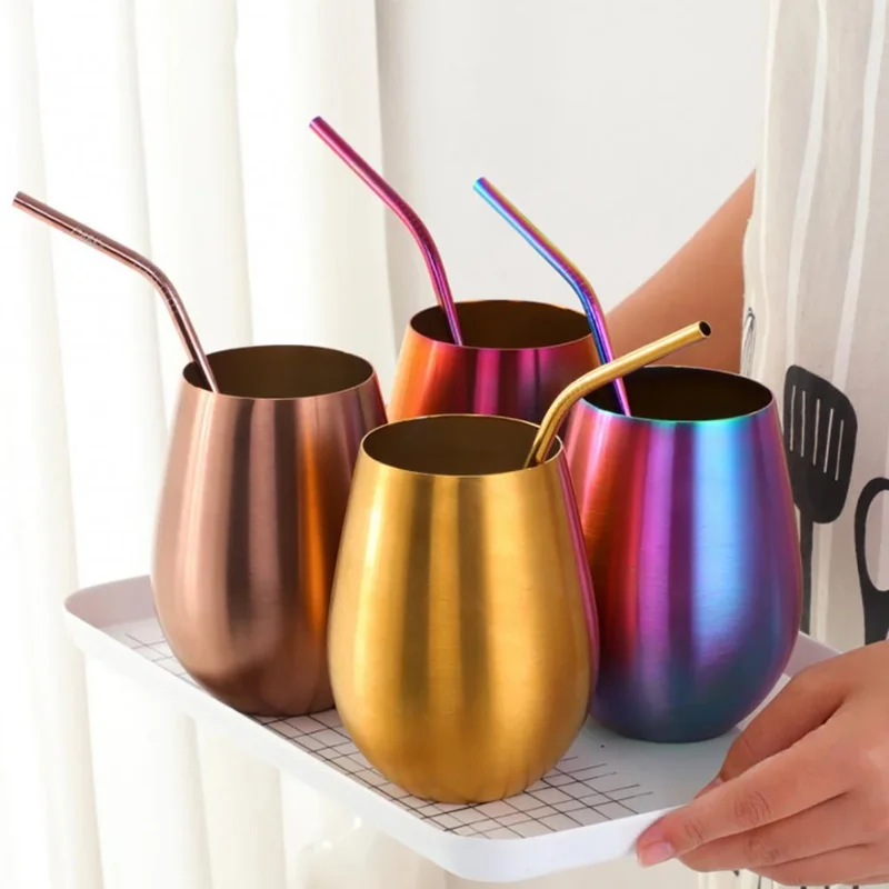 

High Capacity 500ML Stainless Steel Beer Wine Cup With Straw Rose Gold Beer Tumbler Cocktail Juice Cup Drinking Mug Drinkware