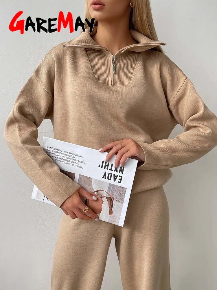 Зимний комплект из двух предметов Женский трикотажный костюм брюки оверсайз