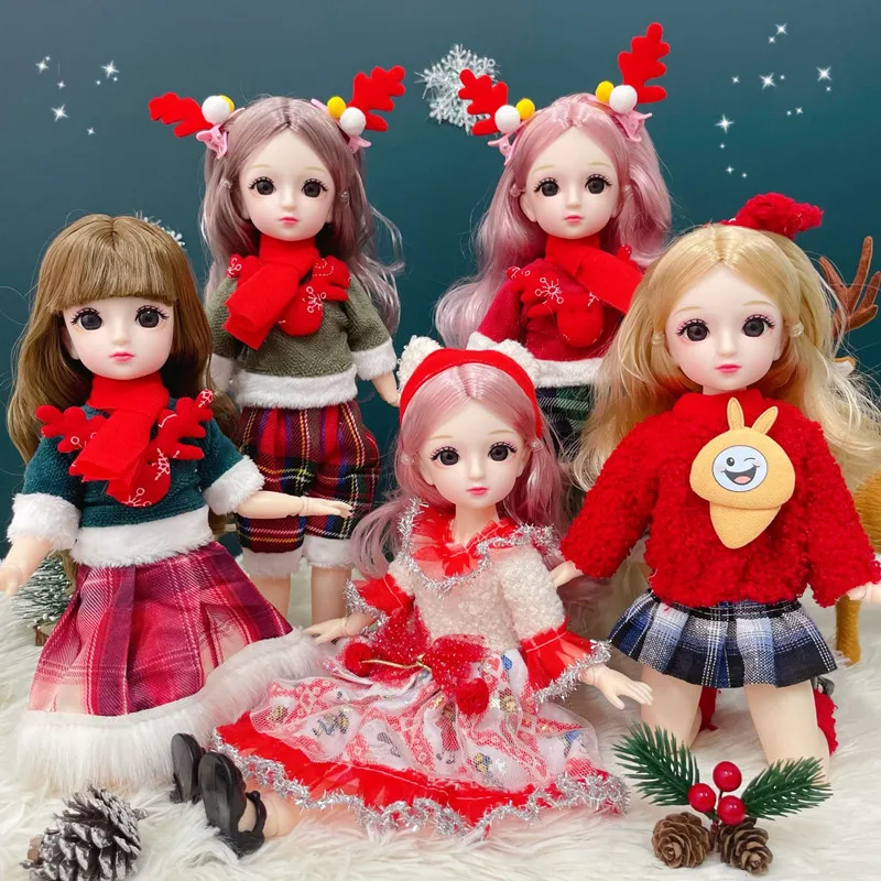 

Шарнирная кукла 30 см, 6-точечная кукла с одеждой, Рождественская серия, новая кукла в форме лица, принцесса, красивый макияж, шарнирная игрушк...