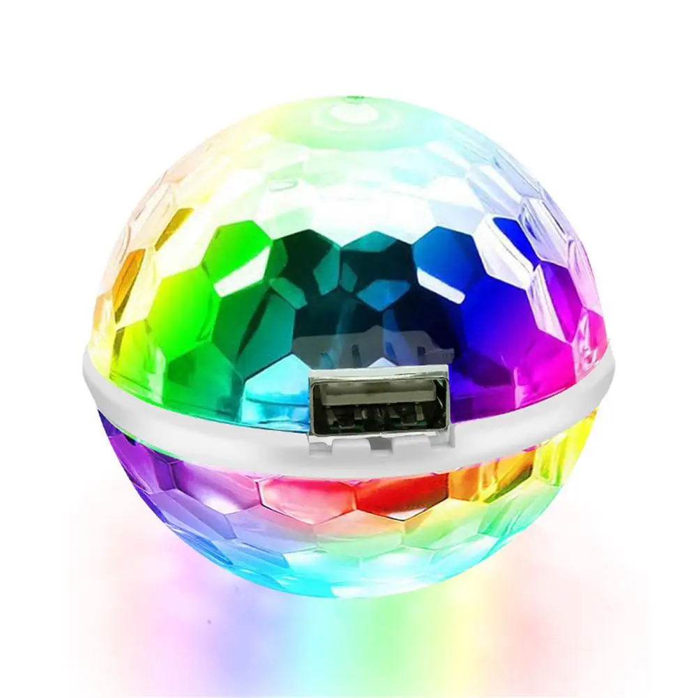 

Usb Plug Colorful Lights Car Atmosphere Lamp Led Portable Mini Sound Control Automatically Rotates Ball Bungee Stage Light