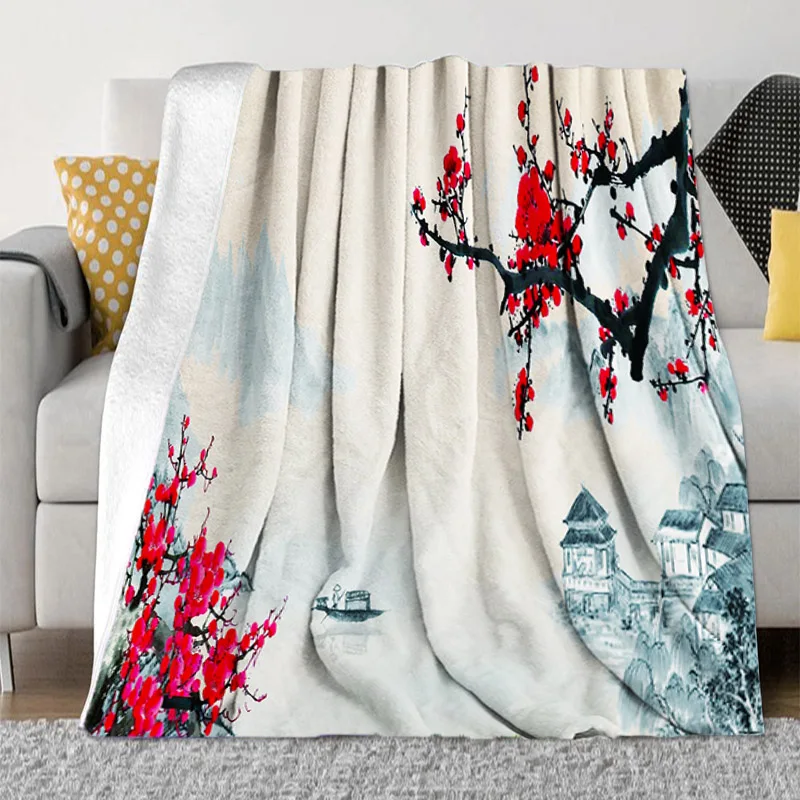 

Chinese Art Fluffy Soft Blankets Throw Winter Blanket for Decorative Sofa Bedspread on the Bed Plaid Halloween Boho Anime Cover