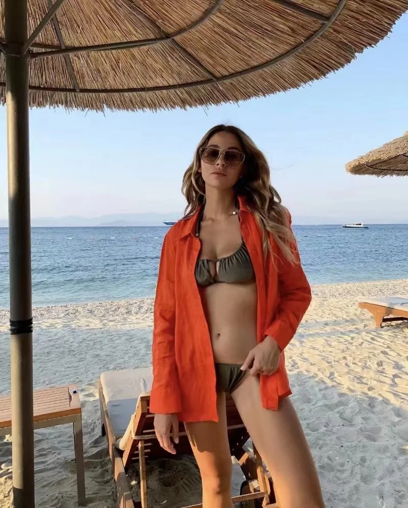 Женская длинная Осенняя блузка Za повседневная однотонная большого размера на