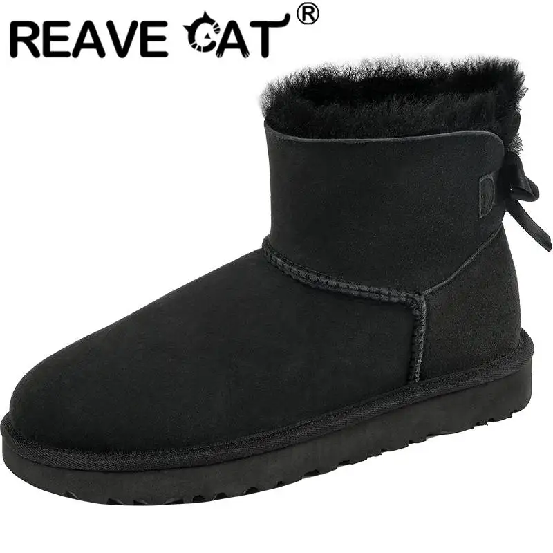 

Женские Классические ботильоны REAVE CAT, Зимние полусапожки из натуральной кожи, замши, шерсти, мягкая толстая подошва, плюшевая теплая лакони...