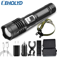 50000 lumens xhp100 powerful led flashlight torch usb rechargeable torch built in 18650 battery lantern for camping work light