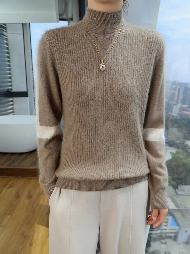 100% норковый кашемировый свитер женская одежда пуловер с полувысоким воротником