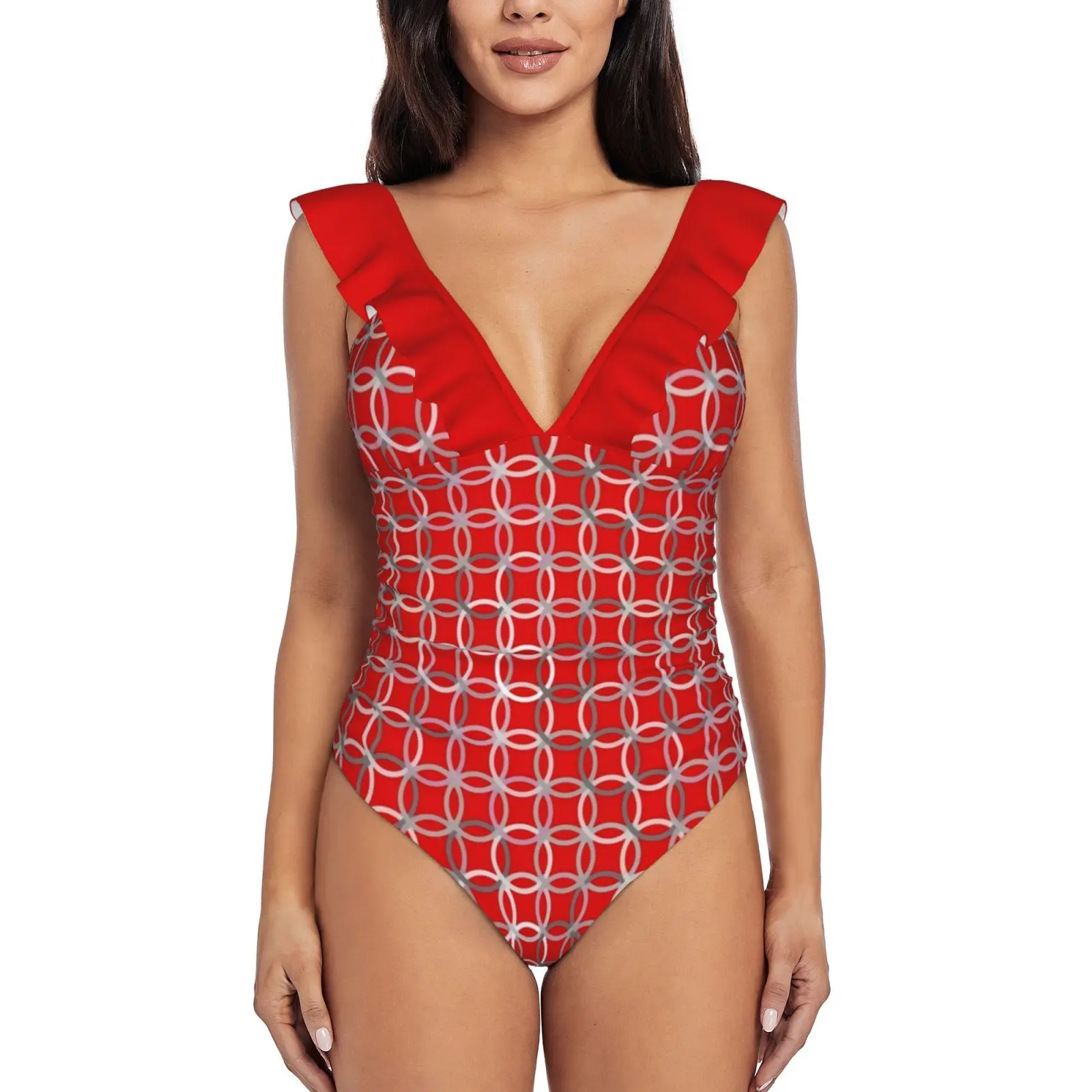 

Современные Круги среднего века, Цельный купальник темно-красного и серого цвета, женские купальные костюмы с оборками, новые пляжные купальники для девочек