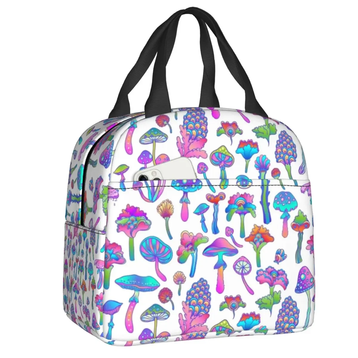 

Psychedelic Magic Flowers And Mushrooms Lunch Box Women Cooler Thermal Food Insulated Lunch Bag Kids School Resuable Tote
