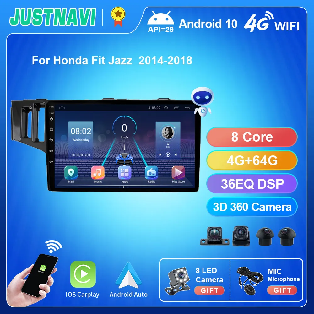 

JUSTNAVI 2DIN Android Stereo For Honda Fit Jazz 2014-2018 Car Radio Carplay GPS Navigation Video Player Autoradio Head Unit 10''