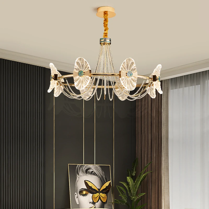 

2023 New Postmodern Circle Light Luxury Style Crystal Lamp Living Room Light Dining Room Bedroom Simple Lighting Nordic Lamps