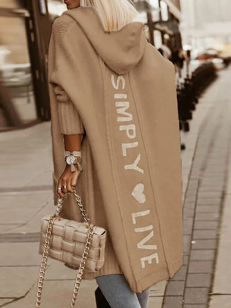 Женская свободная верхняя одежда с капюшоном и надписью длинный женский