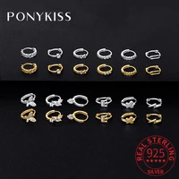 ponykiss trendy real 925 sterling silver zircon geometric hoop earrings for women party cute fine jewelry minimalist accessories