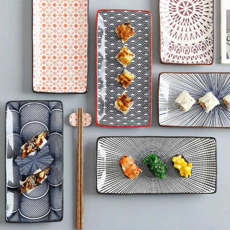 

Japanese Style Sushi Plate Creative Underglaze Color Rectangular Ceramic Plate home Western Dish Serving Dishes Dinner Plates