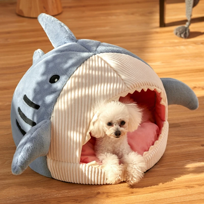

Cat Bed Semi-Enclosed Warm Pet Beds Big Mouth Shark Dog Kennel Kittens Basket Cushion Cat House Tent Puppy Cave Cats Homes
