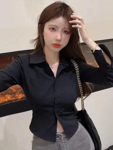 Модные короткие рубашки Женская одежда Рубашка с длинными рукавами для женщин