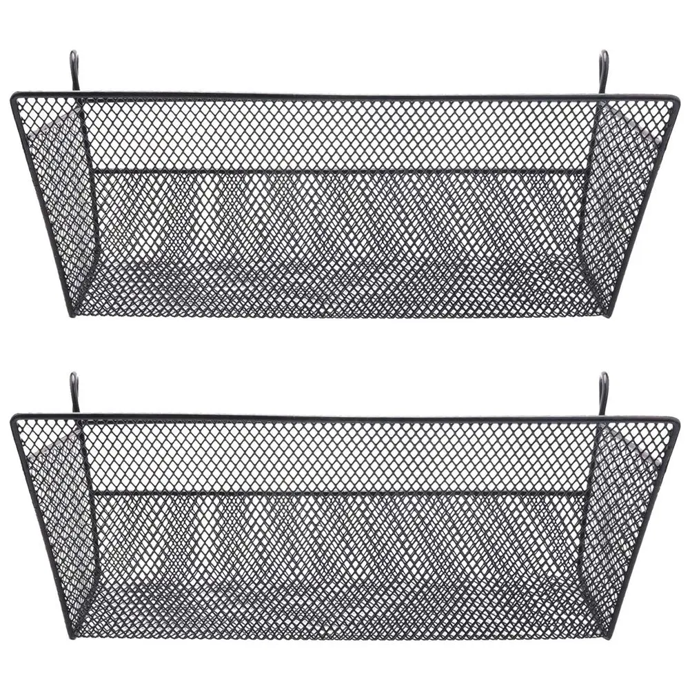 

2X Shelf Baskets, Office Table Dormitory Bedside Hanging Storage Supplies Desktop Corner Shelves Basket with Hook- Black