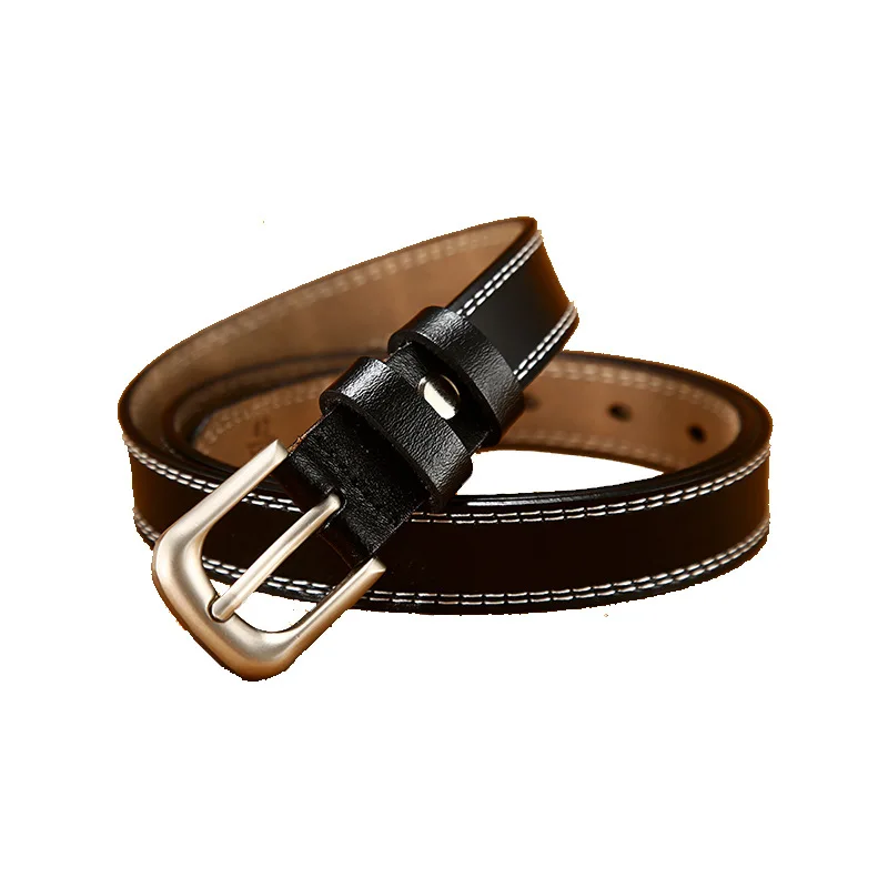 Genuine Leather Women 2.0CM Thin Belt Vintage Pin Buckle Belts