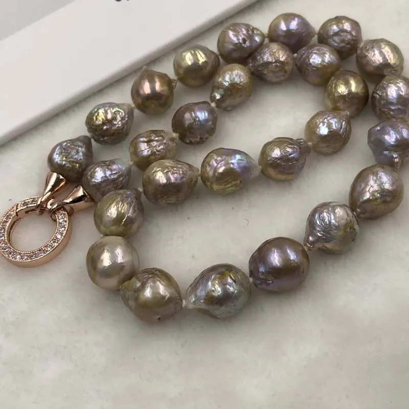 

ELEISPL 18" 12-14mm Rainbow Kasumi Baroque Pearls Necklace #498-25