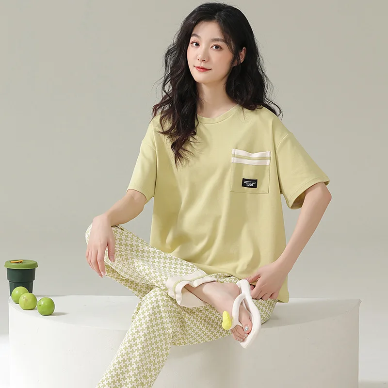 Summer pure cotton pajamas women's sweet temperament short-sleeved trousers two-piece home service suit comfortable loungewear