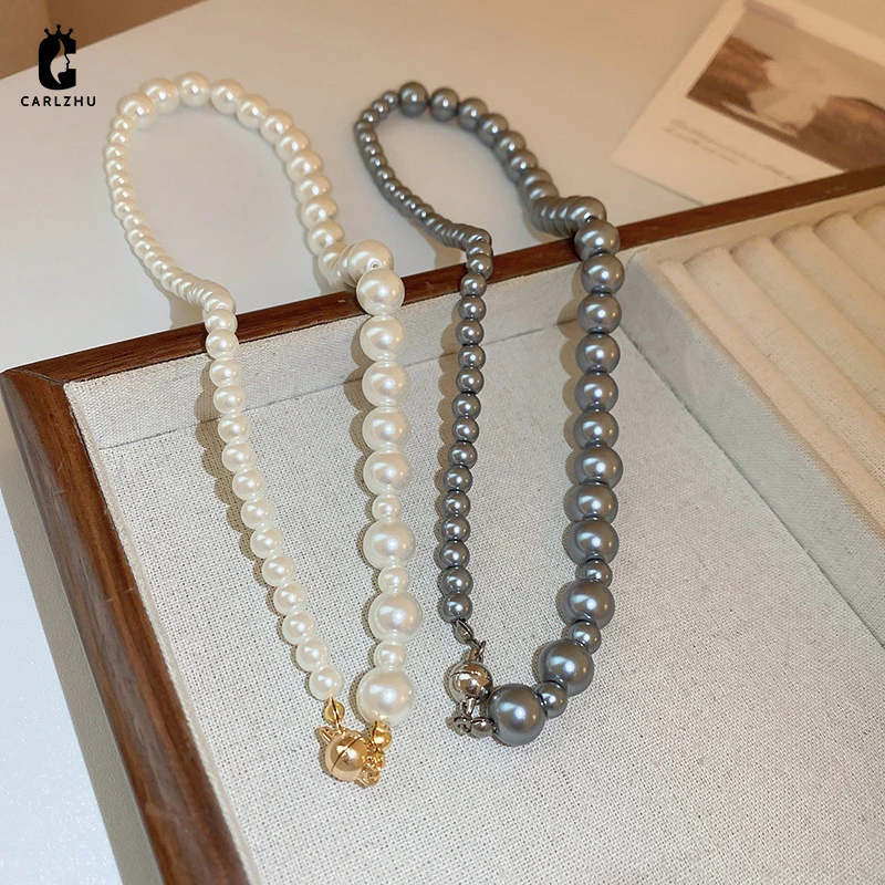 

Elegant Magnet Round Pearl Beaded Collarbone Chain Choker Necklace for Women Luxurious Fashionable Simple Jewelry