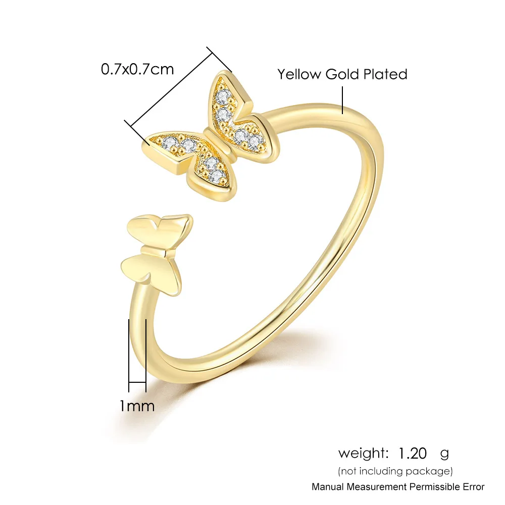 Женское кольцо с бабочкой регулируемые изящные кольца блестящими фианитами