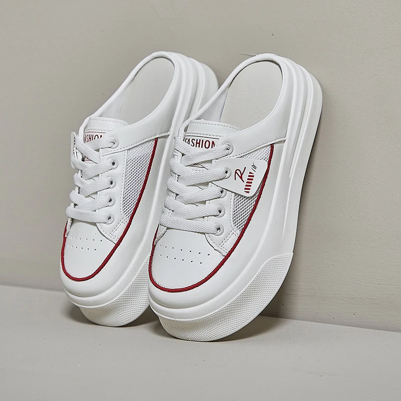 Fashion White Shoes Female 2023 New Style lat-soled Wild Flat-bottomed Summer Thin Section Baotou Half Slippers