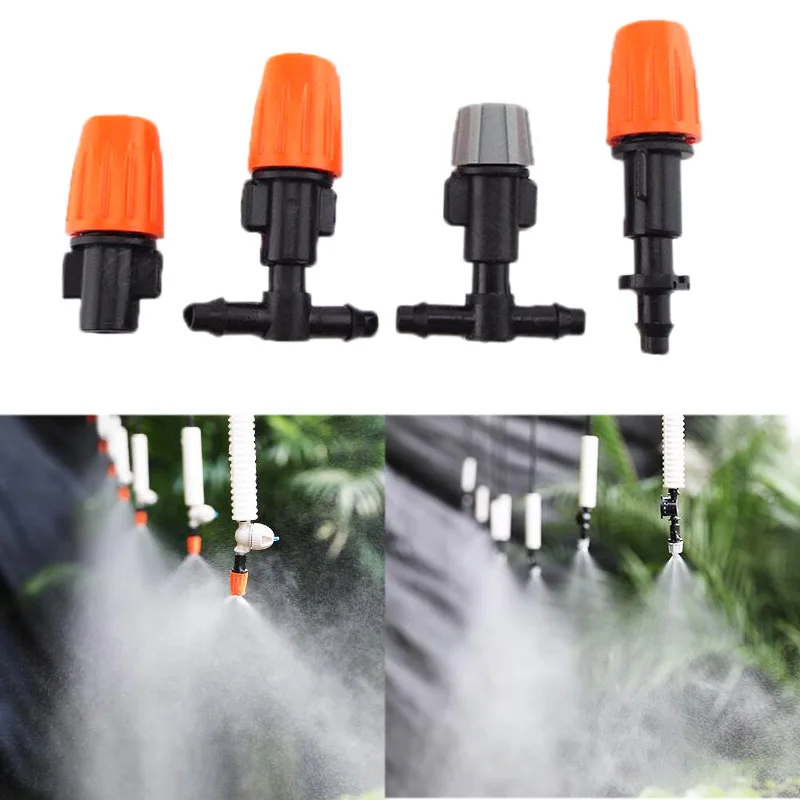 

10pcs 1/4" Garden irrigation Hanging Fog Sprinkler Nozzle tee 4/7 hose Misting mist water sprayer Kits For Garden Greenhouse