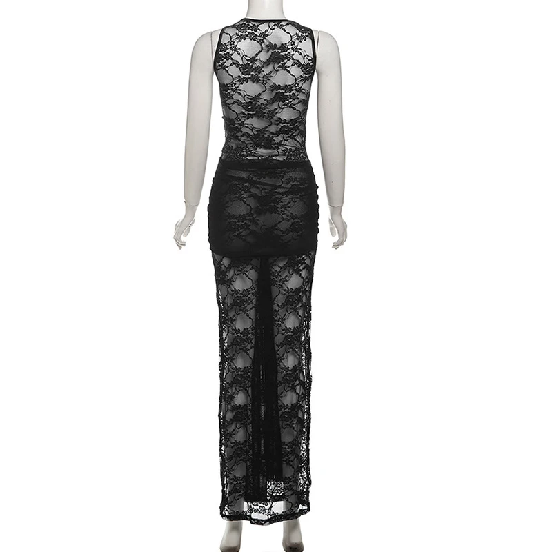 OMSJ черное кружевное прозрачное длинное платье-футляр с открытыми плечами без