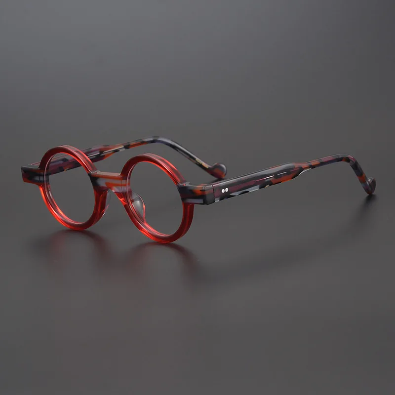 2022 New Fashion Vintage Spliced Acetate Frame Myopia Optical Reading Eyeglass Classical Round Hand Craft Women Man High Quality