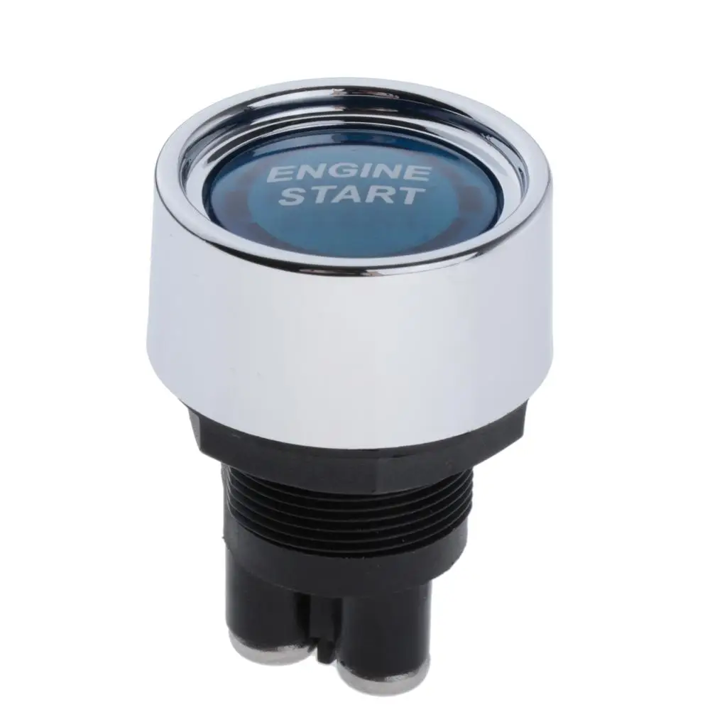 

Кнопка остановки двигателя автомобиля и крышка с наклейкой, синяя