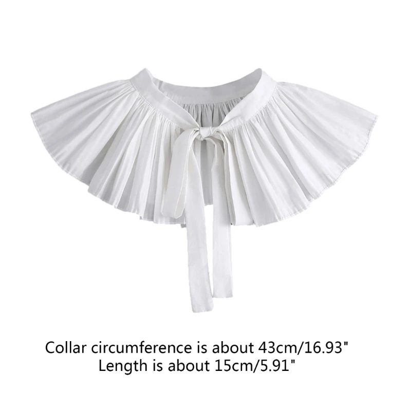 Women Girls Collar Casual Romantic Pleats Designed False Collar Shirt Dress Ornamental Shawl Accessory White images - 6