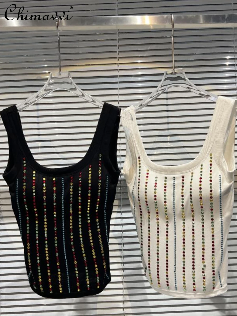 

Ladies New 2022 Autumn Fashion Color Rhinestone Stretch Slim-Fit Suspenders Vest Streetwear Inner Match Sexy Tops Women Tanks