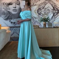 oimg simple sky blue satin long evening dresses off the shoulder sweep train arabic women formal party prom occasion gowns