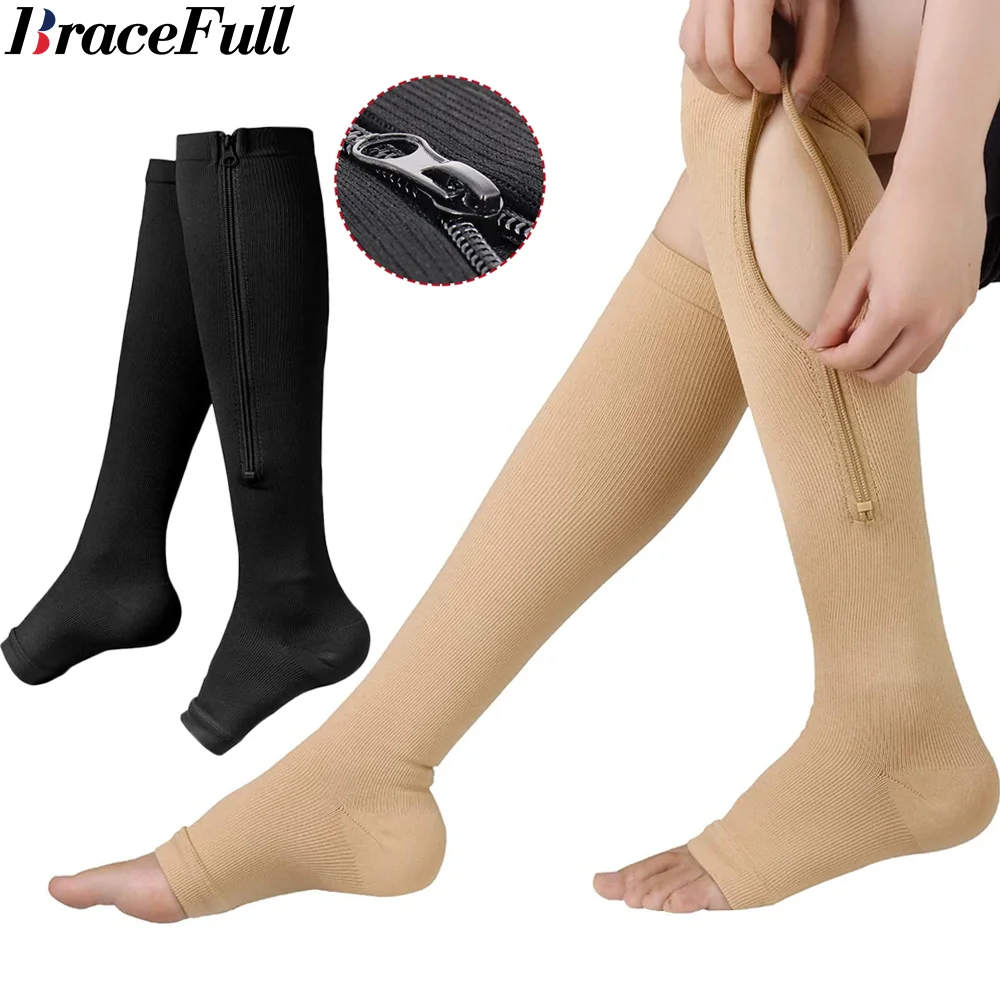 

Компрессионные высокие чулки с открытым носком, на молнии, для женщин и мужчин, облегающие чулки для сна, для поддержания красоты ног, для пр...