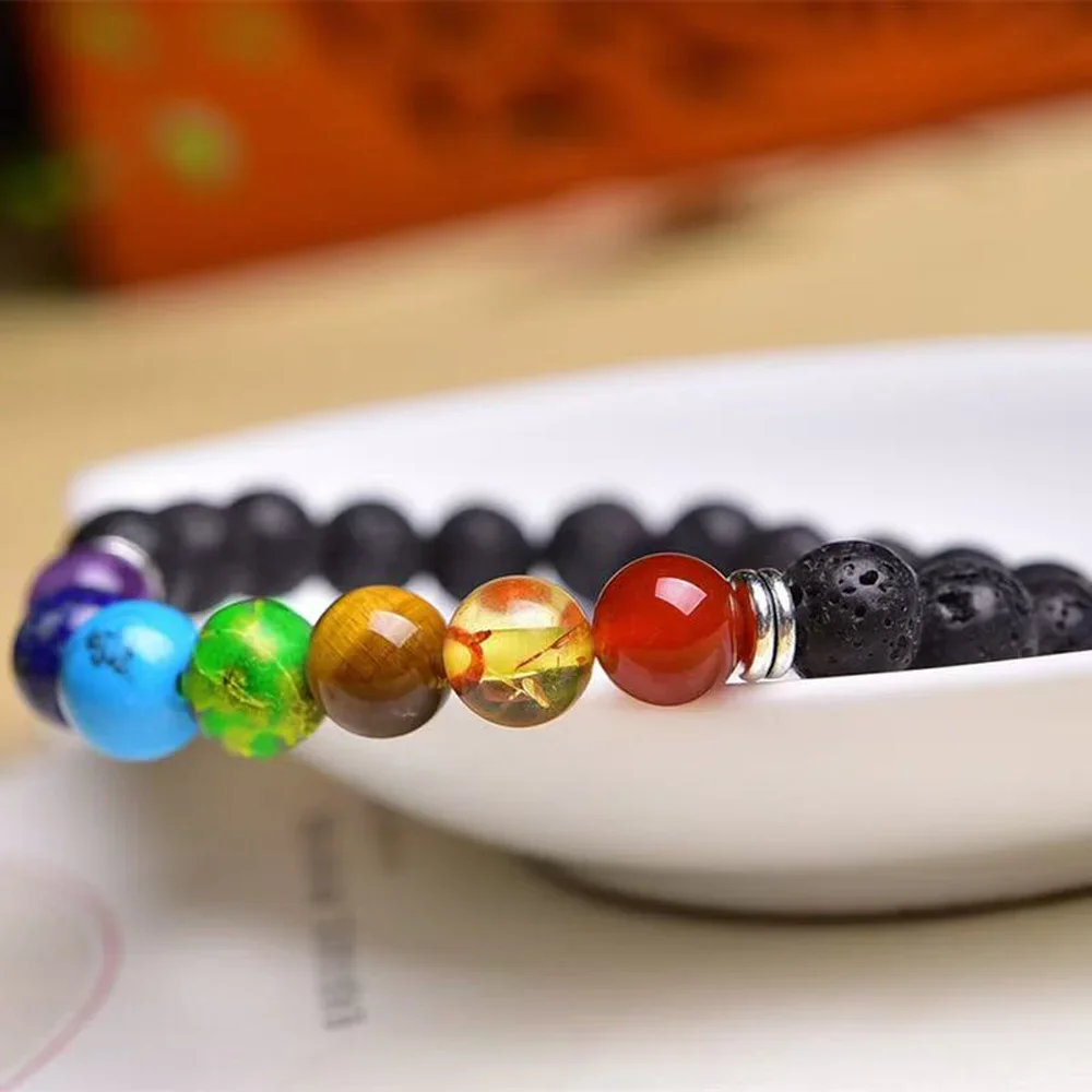 Classic 7 Chakra Beads Bracelet Natural Stone Black Rope Braided Yoga Reiki Healing Balance Bracelets &amp Bangles Meditation Gift