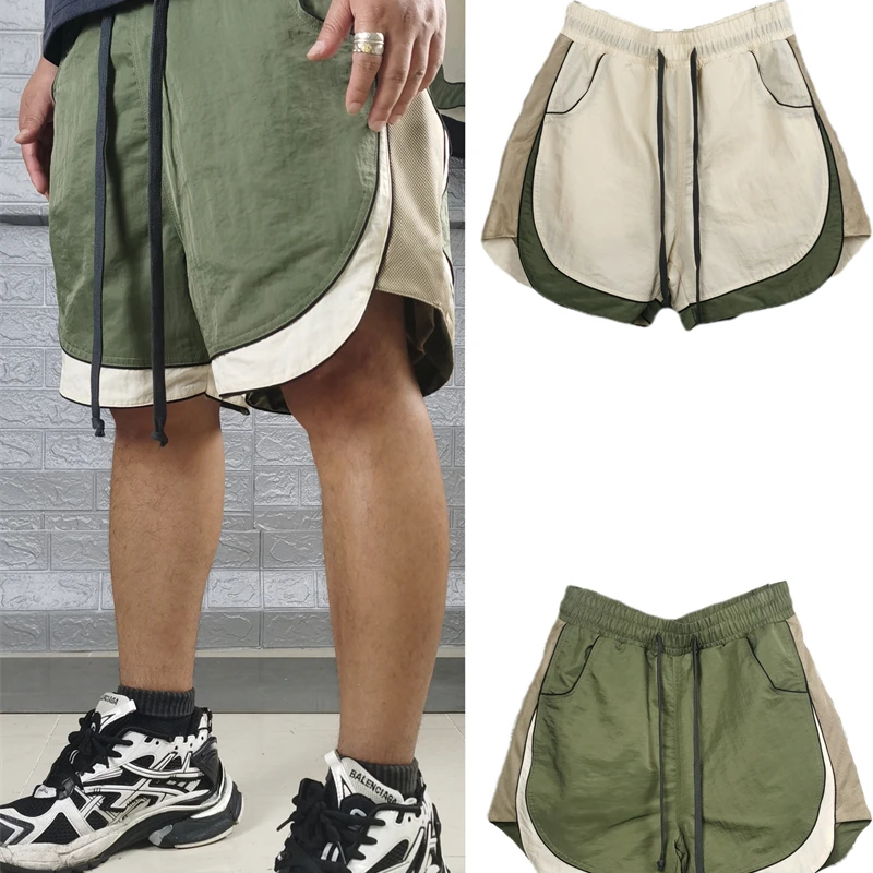 

2023 Summer Rhude Mesh Patchwork Drawstring Shorts Men Women Best Quality Vintage Shorts Streatwear Men